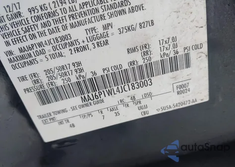 2018 Ford Ecosport Titanium z USA, uszkodzony, nr VIN MAJ6P1WL4JC183003